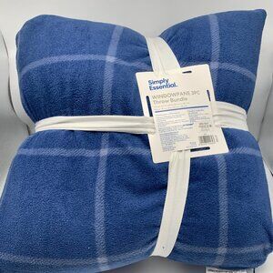 Simply Essential 3-Piece Windowpane Plaid Throw Blanket Feather Pillow Bundle